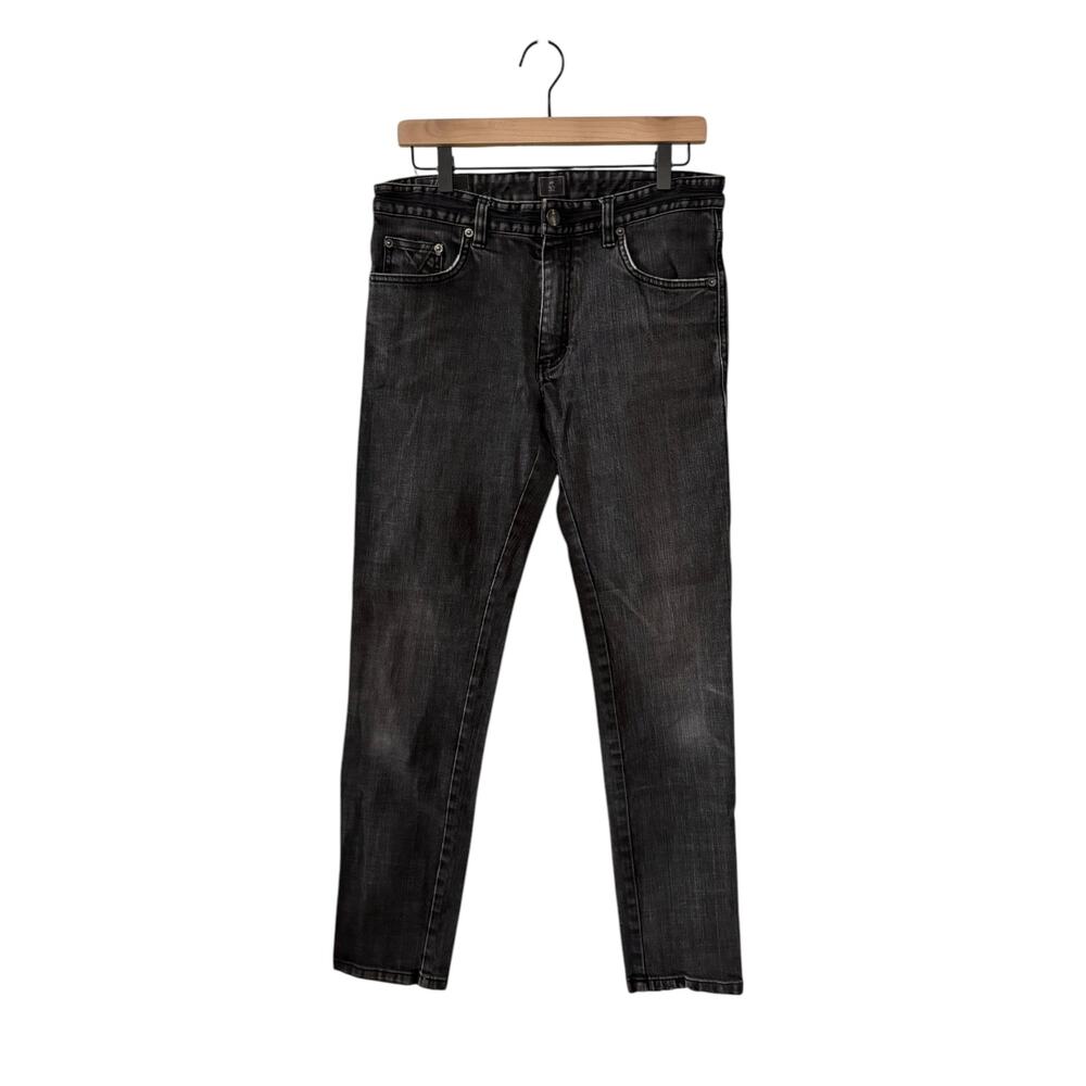 Z Zenga Distressed Black Jeans Narrow Leg Wear on Left Cuff - 32" W x 30" L
